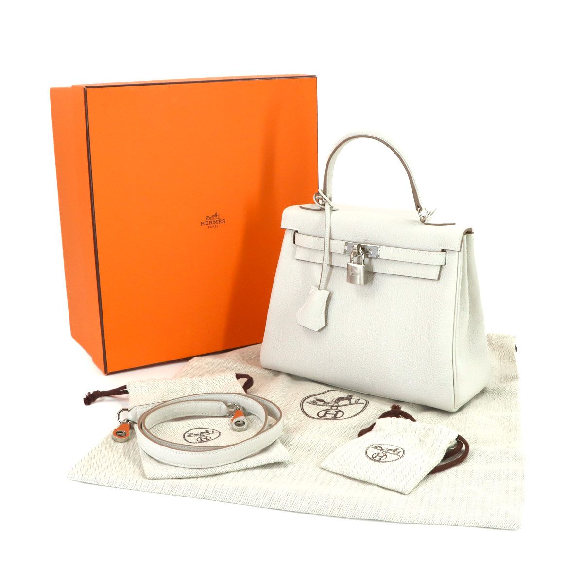 Hermes Kelly 25 Togo Mushroom 2-Way Bag Retourne Silver — view 2