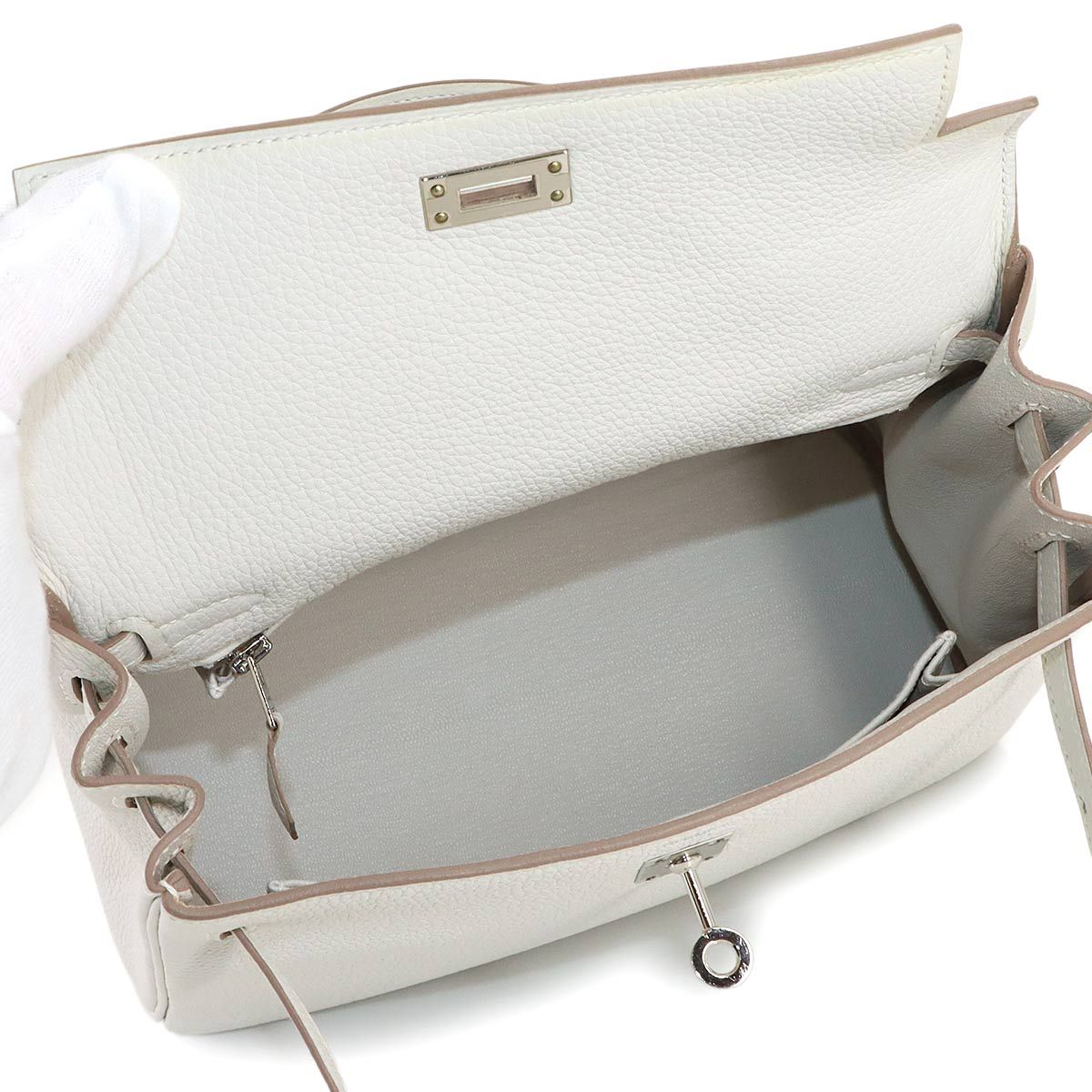 Hermes Kelly 25 Togo Mushroom 2-Way Bag Retourne Silver — view 8