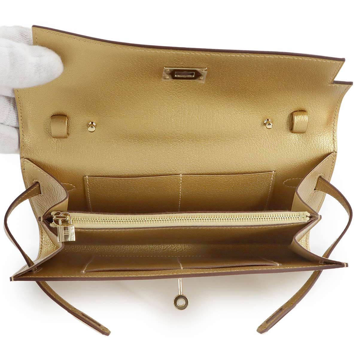 Hermes Kelly Tougo Shoulder Wallet Bifold Chevre Sham Kira Dore — view 8