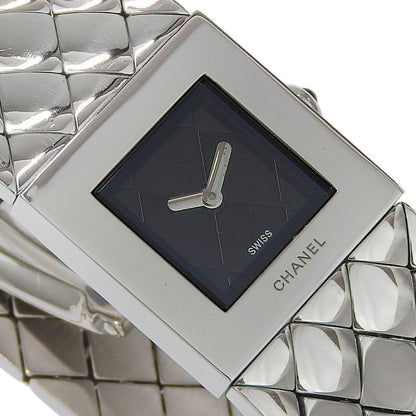 Chanel Quilted Stainless Steel Kuo Analog Display Black Dial Watch — view 3