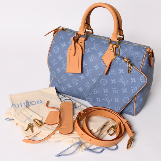 Louis Vuitton Speedy P9 Bandouliere 30 Handbag Monogram Silk Blue