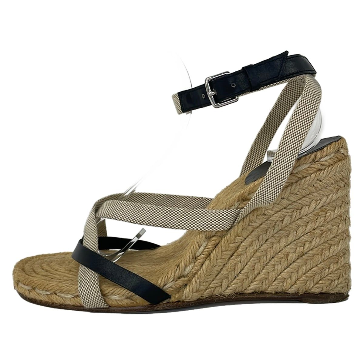 Hermes Sandals 37 Ivory Brown Black Wedge Sole Leather