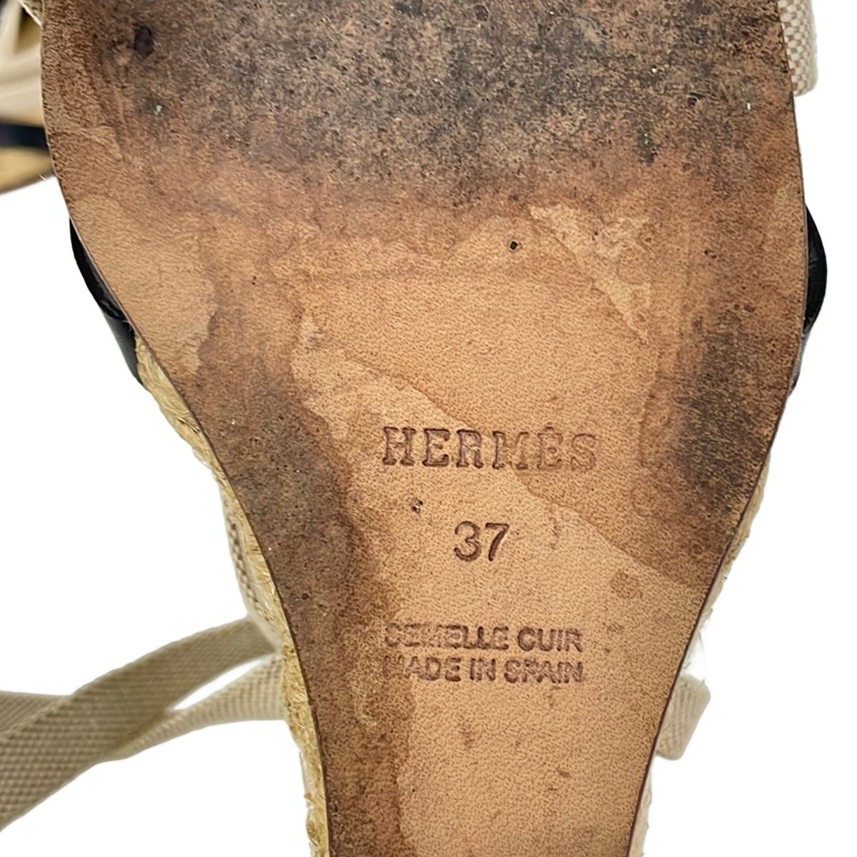 Hermes Sandals 37 Ivory Brown Black Wedge Sole Leather — view 6