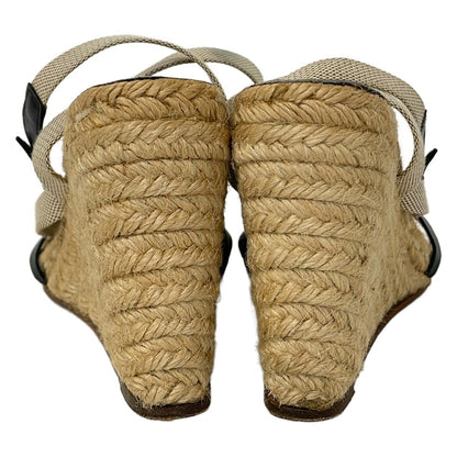 Hermes Sandals 37 Ivory Brown Black Wedge Sole Leather — view 3