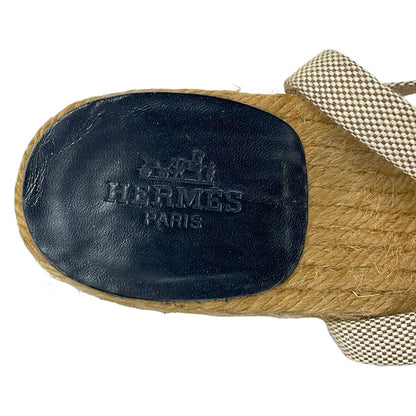 Hermes Sandals 37 Ivory Brown Black Wedge Sole Leather — view 5
