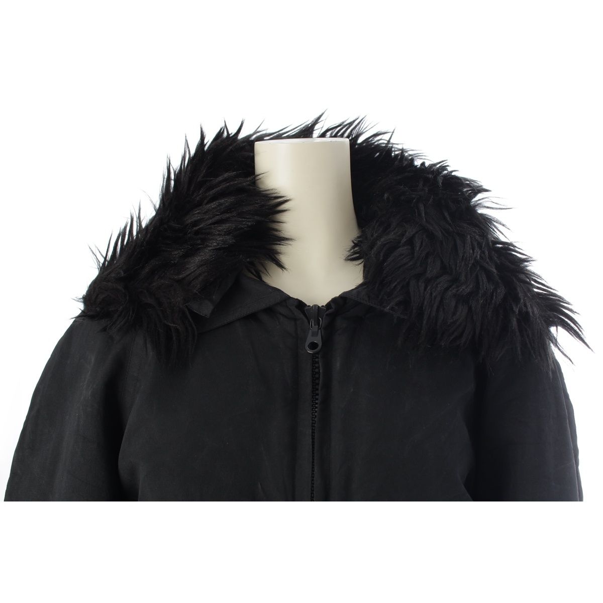 Chanel Silk Fur Collar Quilted Jacket Logo Black 44 — view 5