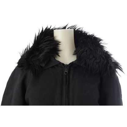 Chanel Silk Fur Collar Quilted Jacket Logo Black 44 — view 5
