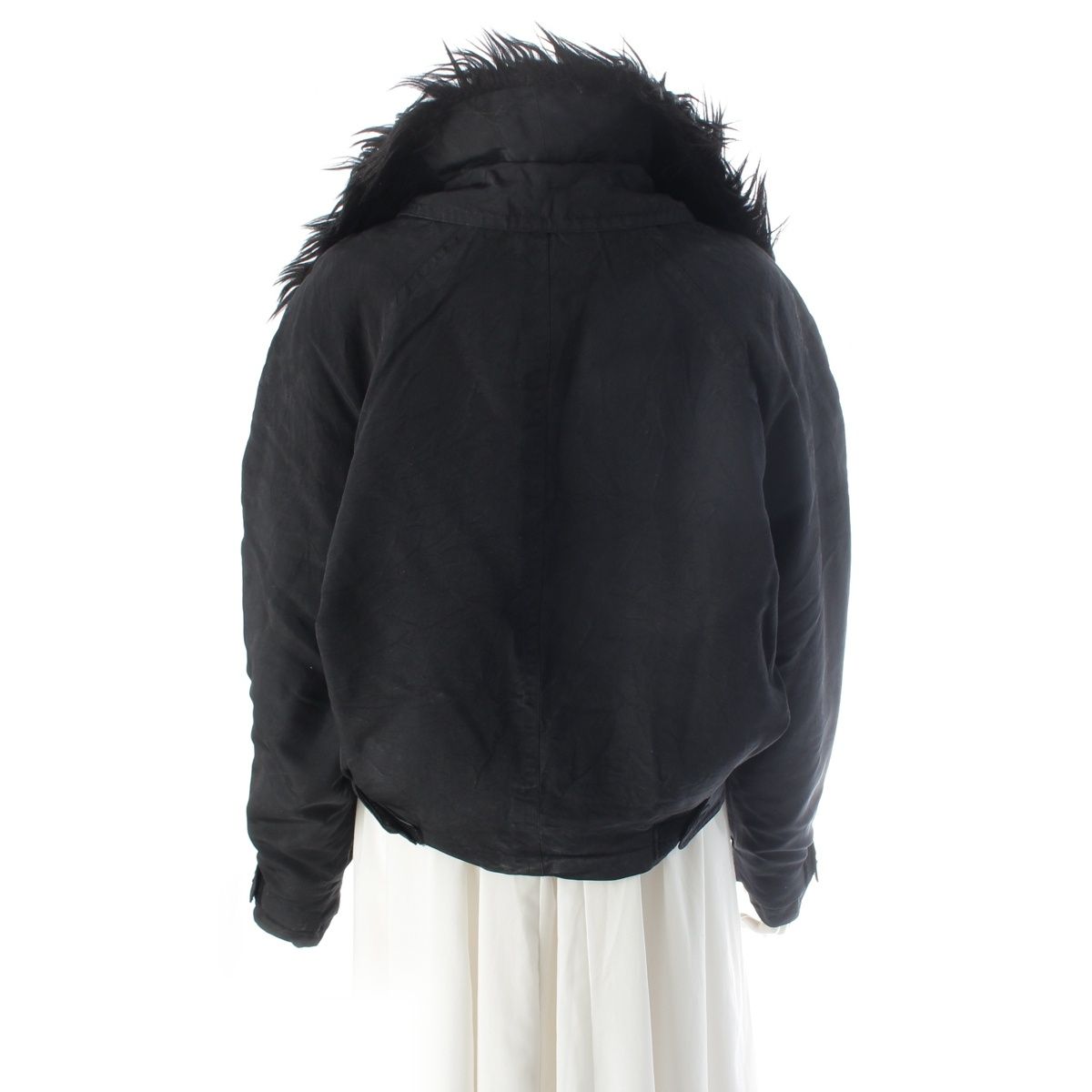 Chanel Silk Fur Collar Quilted Jacket Logo Black 44 — view 4