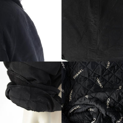 Chanel Silk Fur Collar Quilted Jacket Logo Black 44 — view 9