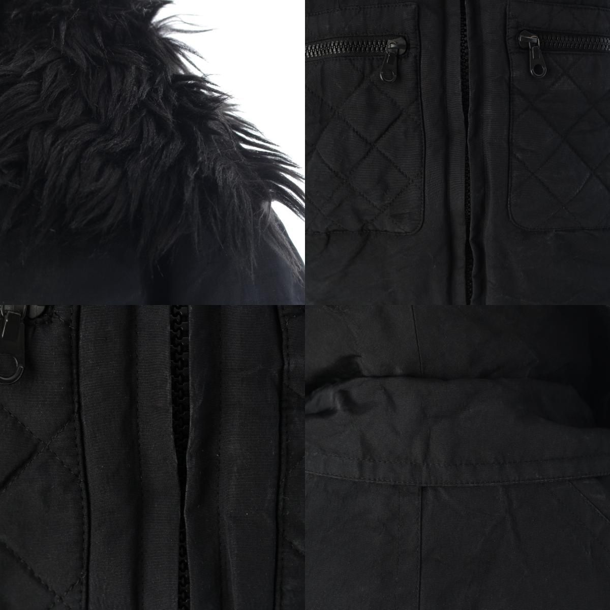 Chanel Silk Fur Collar Quilted Jacket Logo Black 44 — view 8
