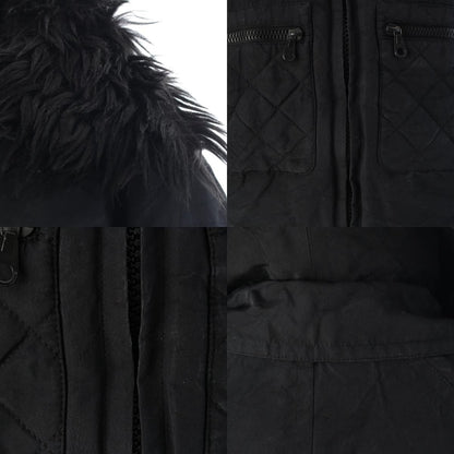 Chanel Silk Fur Collar Quilted Jacket Logo Black 44 — view 8
