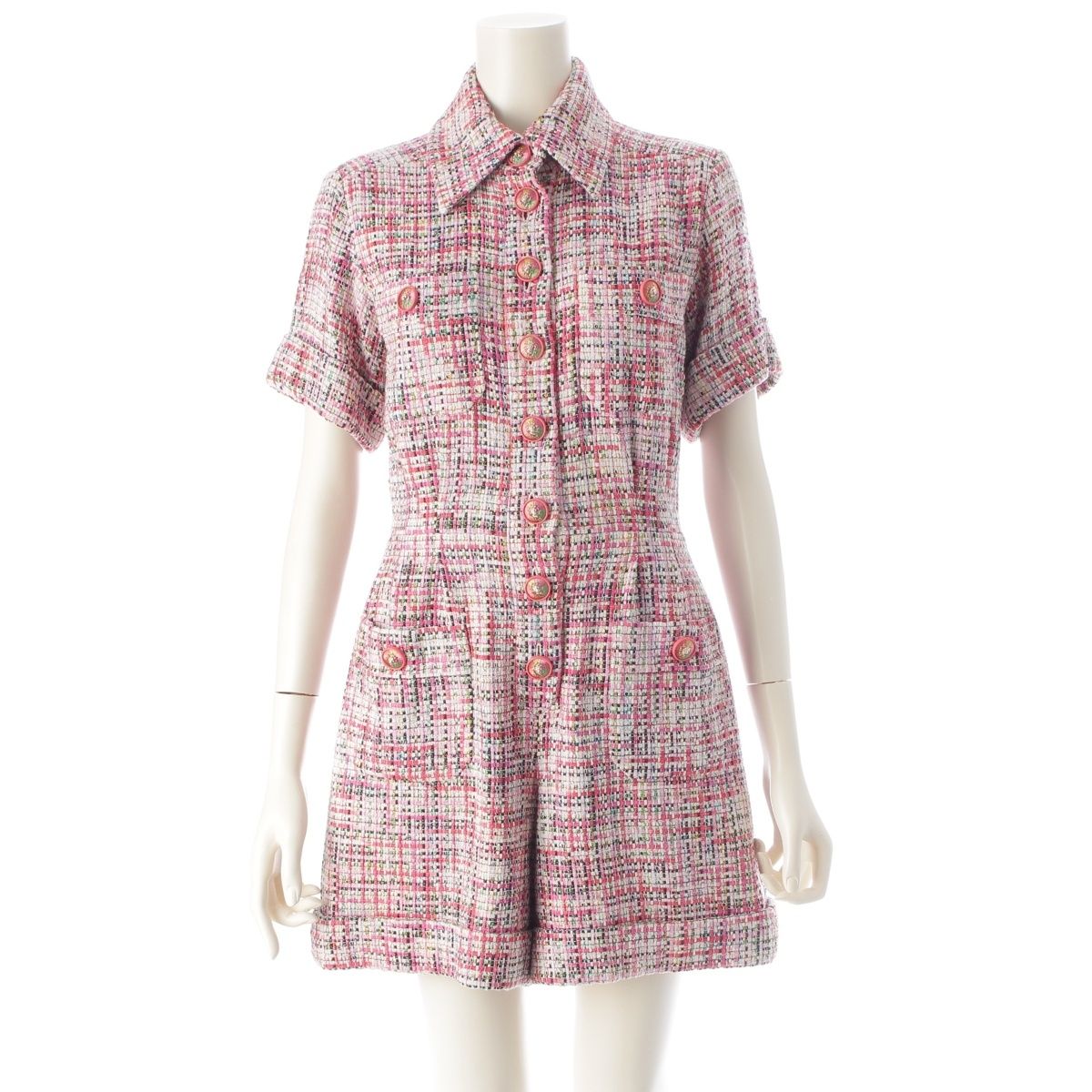 Chanel Tweed Lion Button Jumpsuit All in Jumps Pink Multi Color 34