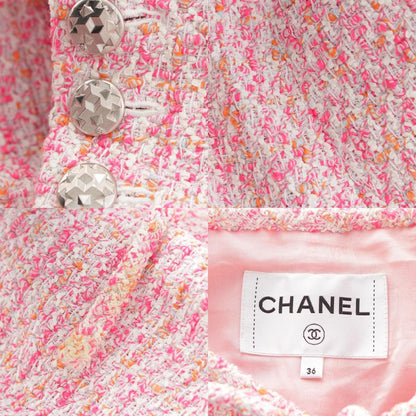 Chanel Cotton Nylon Coco Button Tailored Jacket Top Pink 36 — view 9