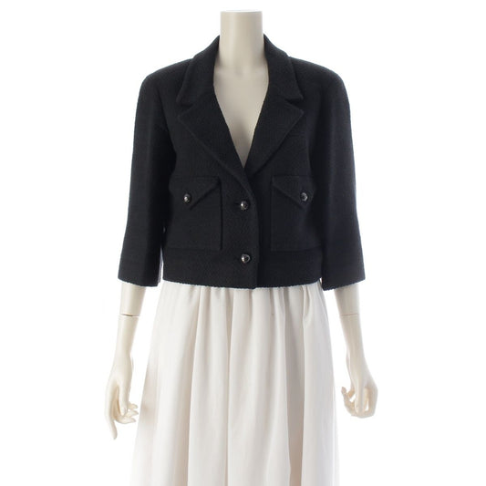 Chanel Cotton Silk CC Logo Coco Button Cropped Tailored Jacket Top Black 36