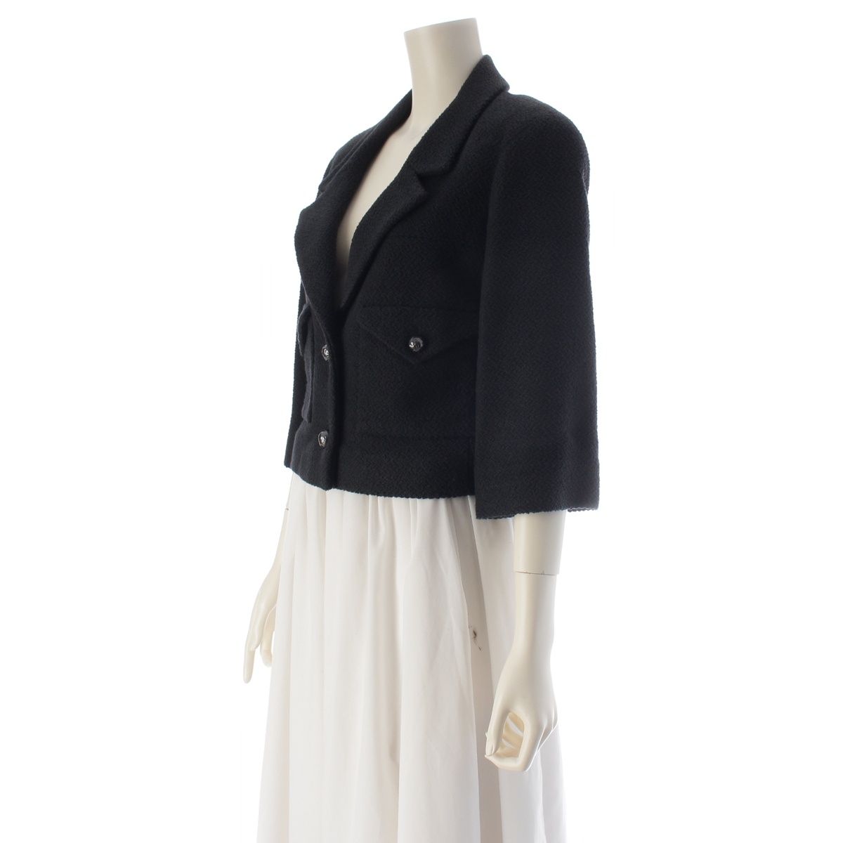Chanel Cotton Silk CC Logo Coco Button Cropped Tailored Jacket Top Black 36 — view 2
