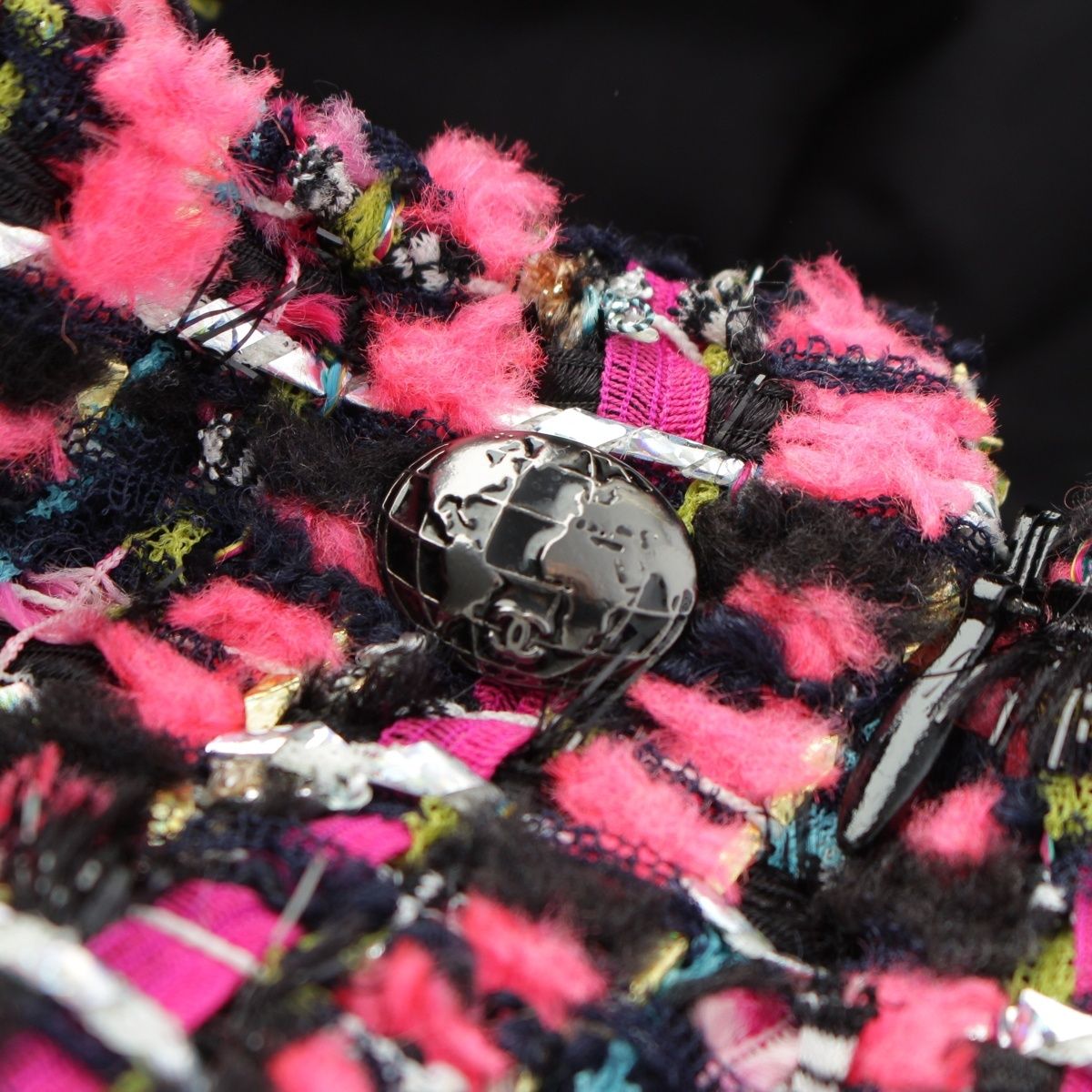 Chanel Nylon Wool Coco Button Pleated Skirt Pink Black 36 — view 7
