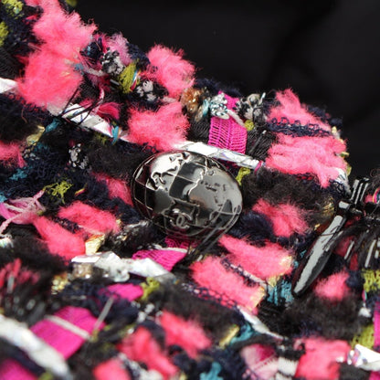 Chanel Nylon Wool Coco Button Pleated Skirt Pink Black 36 — view 7