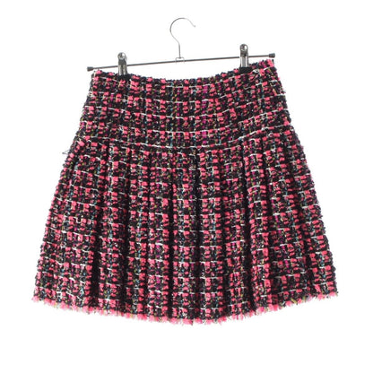 Chanel Nylon Wool Coco Button Pleated Skirt Pink Black 36 — view 2