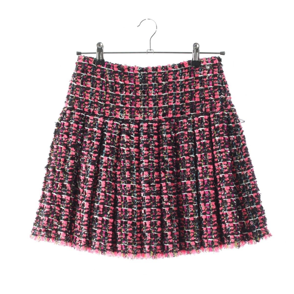Chanel Nylon Wool Coco Button Pleated Skirt Pink Black 36