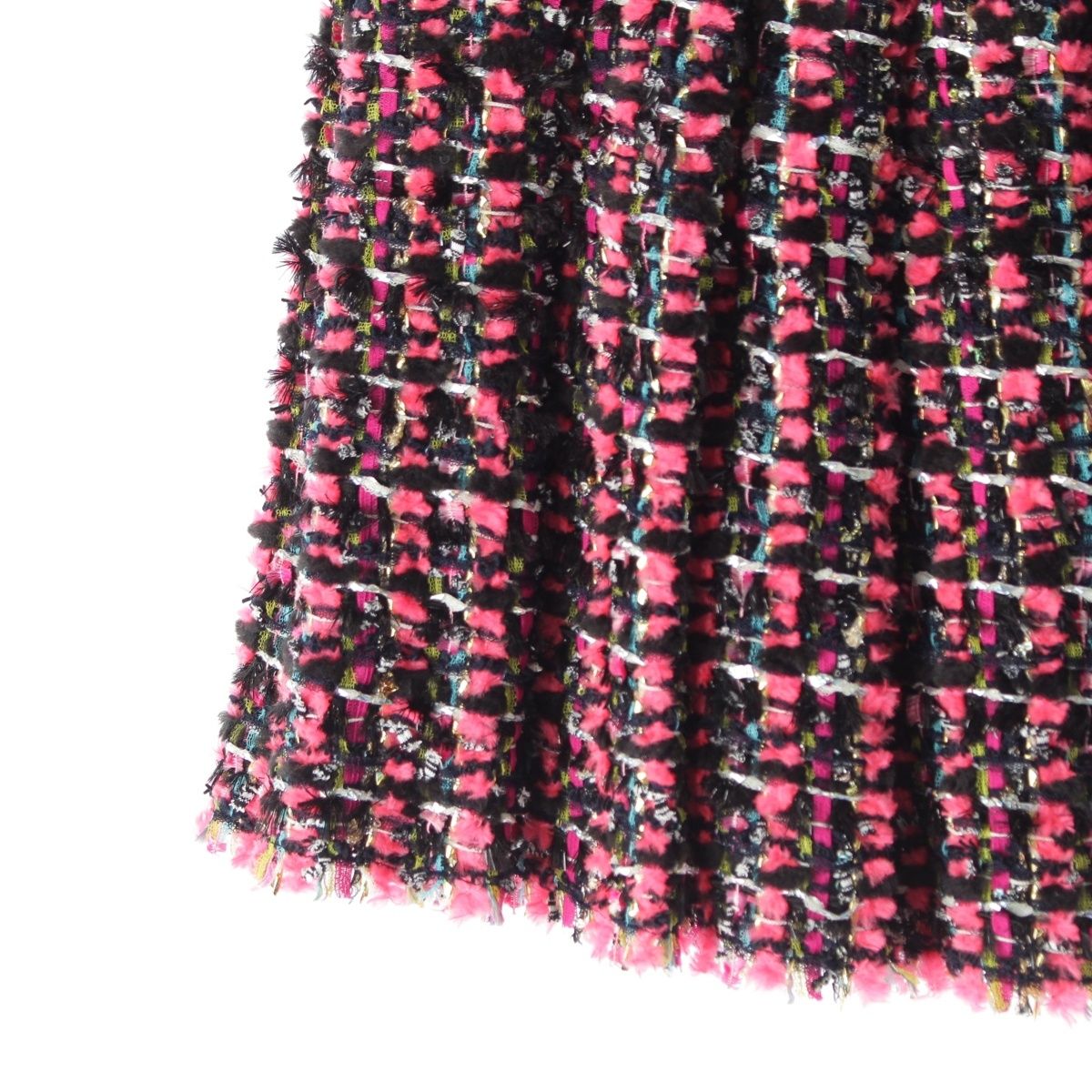 Chanel Nylon Wool Coco Button Pleated Skirt Pink Black 36 — view 5