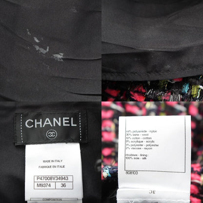 Chanel Nylon Wool Coco Button Pleated Skirt Pink Black 36 — view 9