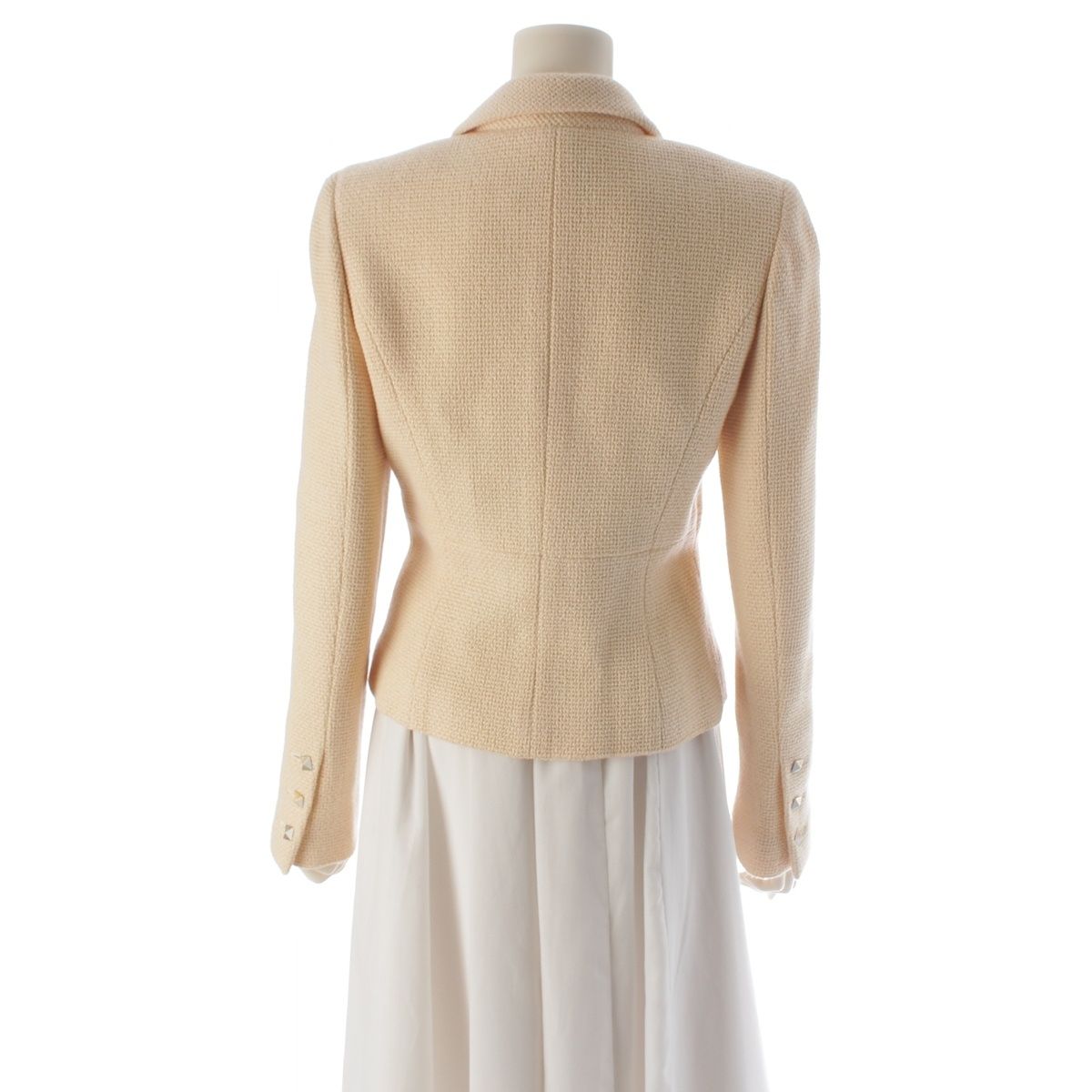 Chanel Wool Silk CC Logo Studded Button Tailored Jacket Ivory 38 — view 4