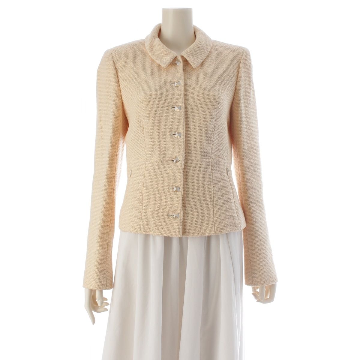 Chanel Wool Silk CC Logo Studded Button Tailored Jacket Ivory 38
