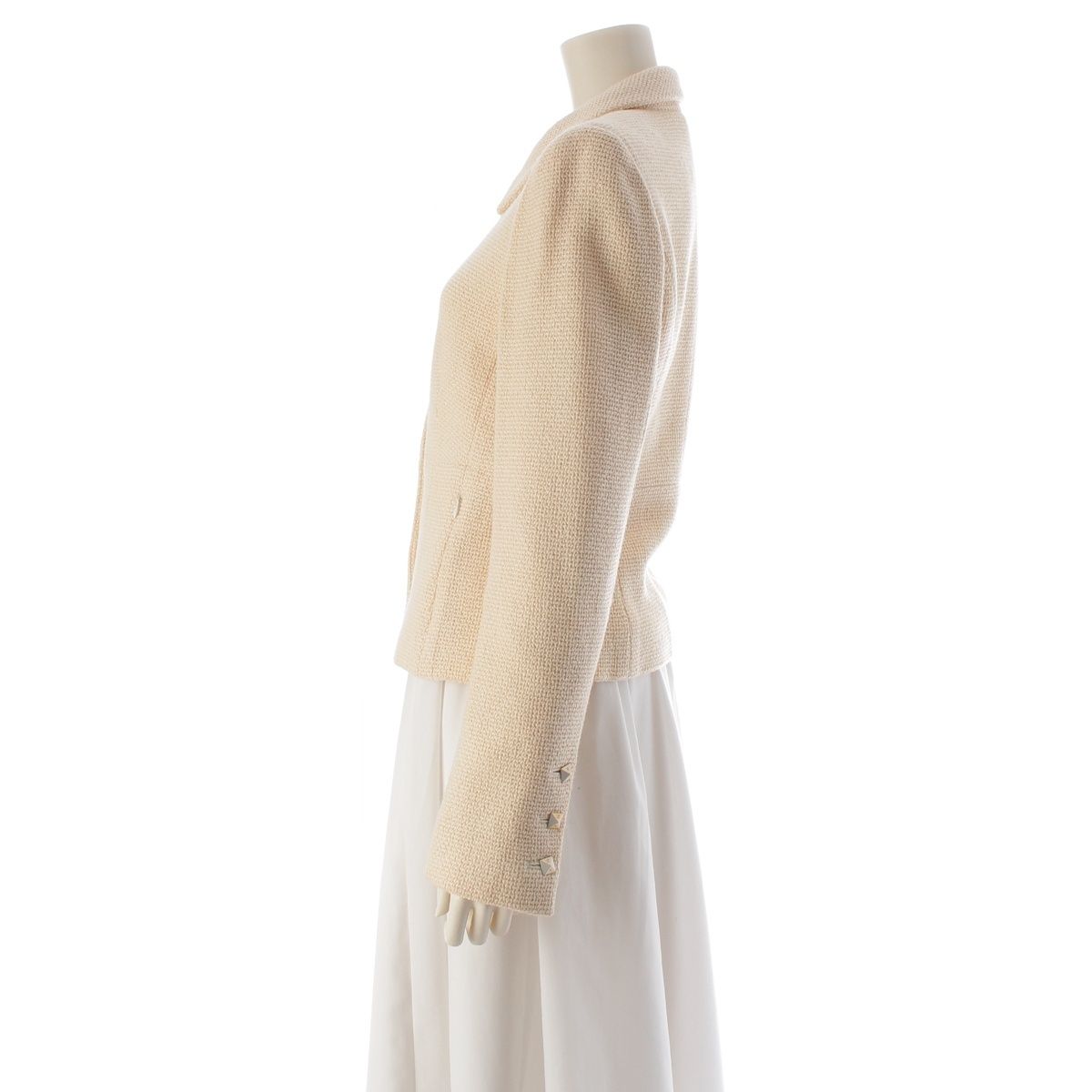 Chanel Wool Silk CC Logo Studded Button Tailored Jacket Ivory 38 — view 3