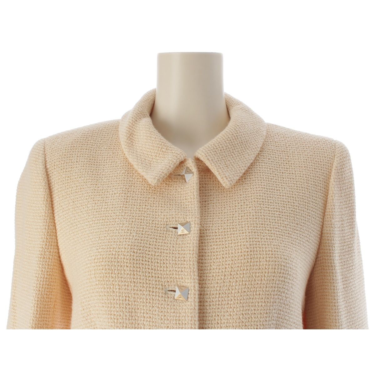 Chanel Wool Silk CC Logo Studded Button Tailored Jacket Ivory 38 — view 5