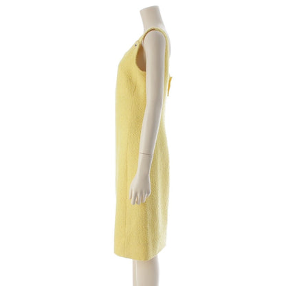 Chanel Wool CC Logo Clear Button Tweed Sleeveless Dress Yellow 38 — view 3