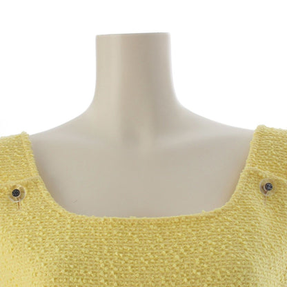 Chanel Wool CC Logo Clear Button Tweed Sleeveless Dress Yellow 38 — view 5