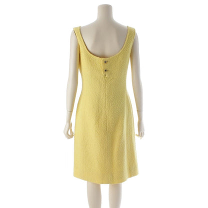Chanel Wool CC Logo Clear Button Tweed Sleeveless Dress Yellow 38 — view 4