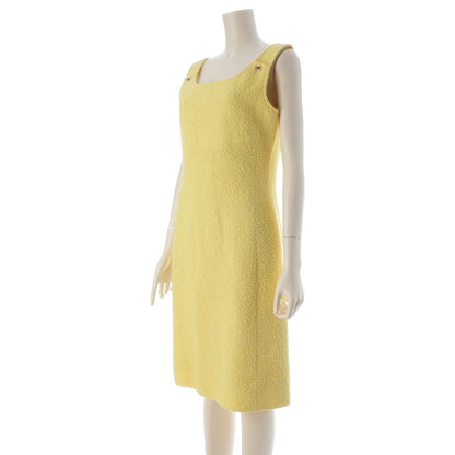 Chanel Wool CC Logo Clear Button Tweed Sleeveless Dress Yellow 38 — view 2