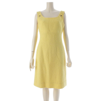 Chanel Wool CC Logo Clear Button Tweed Sleeveless Dress Yellow 38