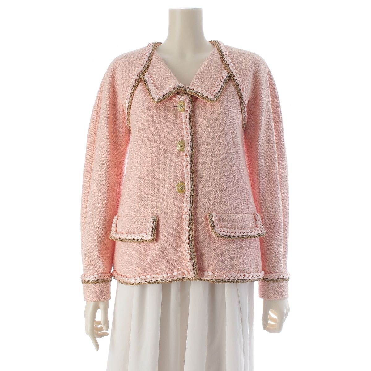 Chanel Braid Trimming CC Logo Coco Button Tailored Jacket Pink 36