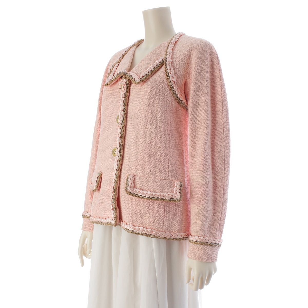 Chanel Braid Trimming CC Logo Coco Button Tailored Jacket Pink 36 — view 2