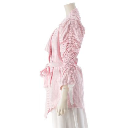 Chanel Cotton CC Logo Striped Belt Coat Pink White 36 — view 3