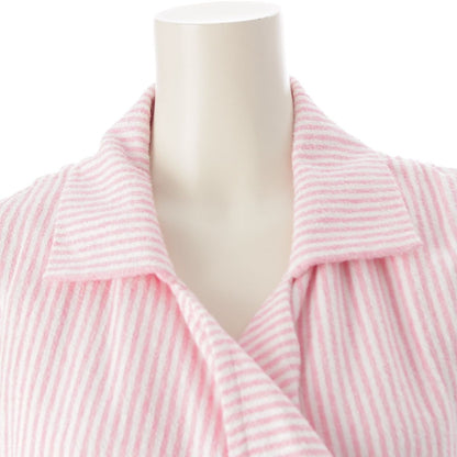 Chanel Cotton CC Logo Striped Belt Coat Pink White 36 — view 5