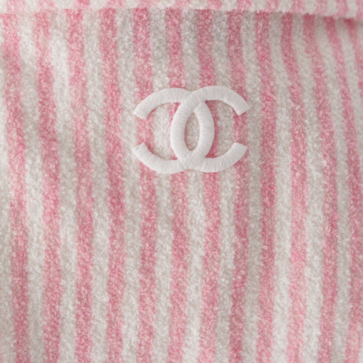 Chanel Cotton CC Logo Striped Belt Coat Pink White 36 — view 8