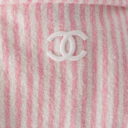 Chanel Cotton CC Logo Striped Belt Coat Pink White 36 — view 8
