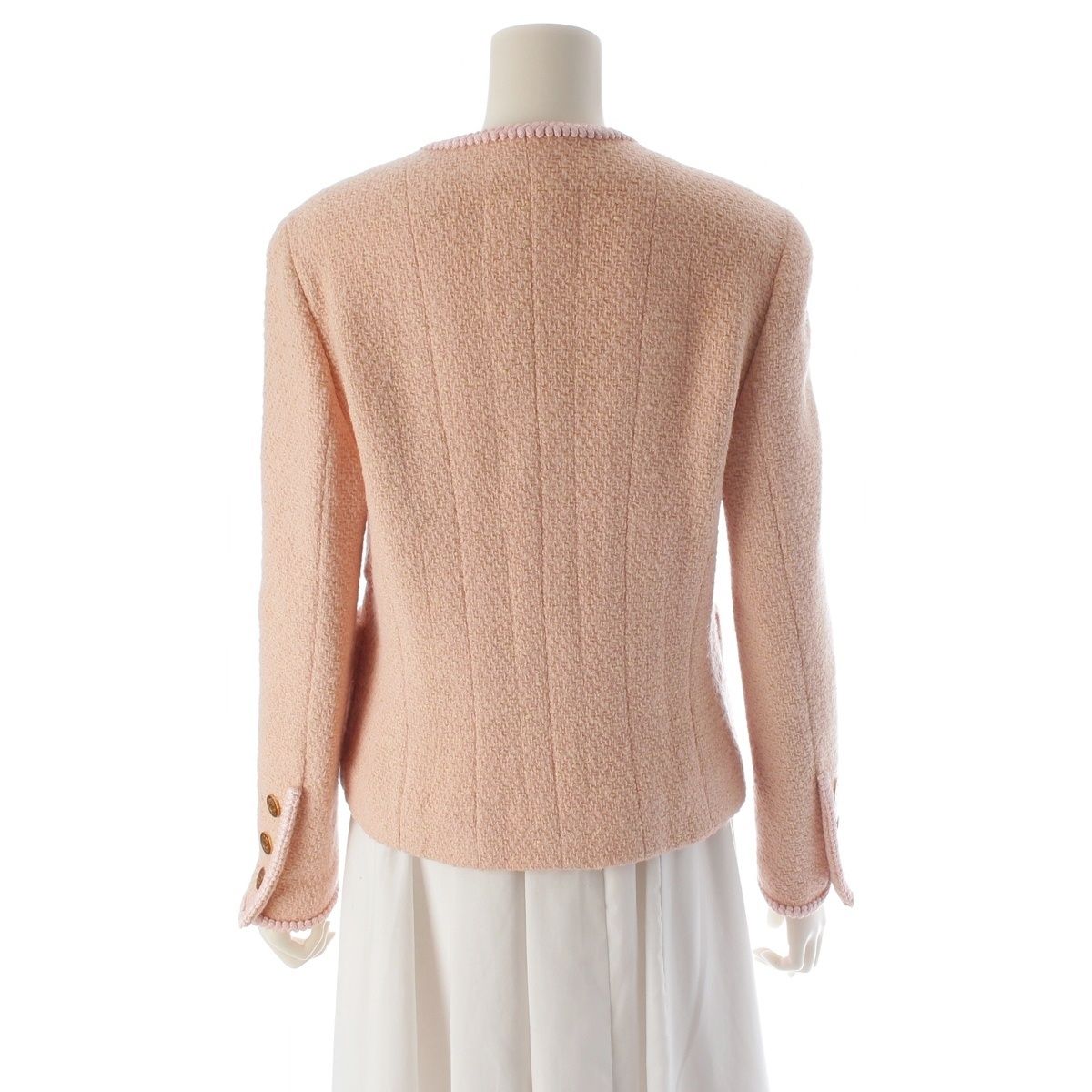 Chanel Wool Cotton Vintage CC Logo 4 Pocket Collarless Jacket Pink 40 — view 4