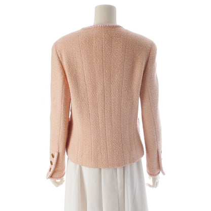 Chanel Wool Cotton Vintage CC Logo 4 Pocket Collarless Jacket Pink 40 — view 4