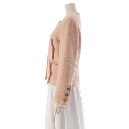 Chanel Wool Cotton Vintage CC Logo 4 Pocket Collarless Jacket Pink 40 — view 3