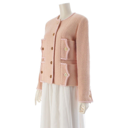 Chanel Wool Cotton Vintage CC Logo 4 Pocket Collarless Jacket Pink 40 — view 2