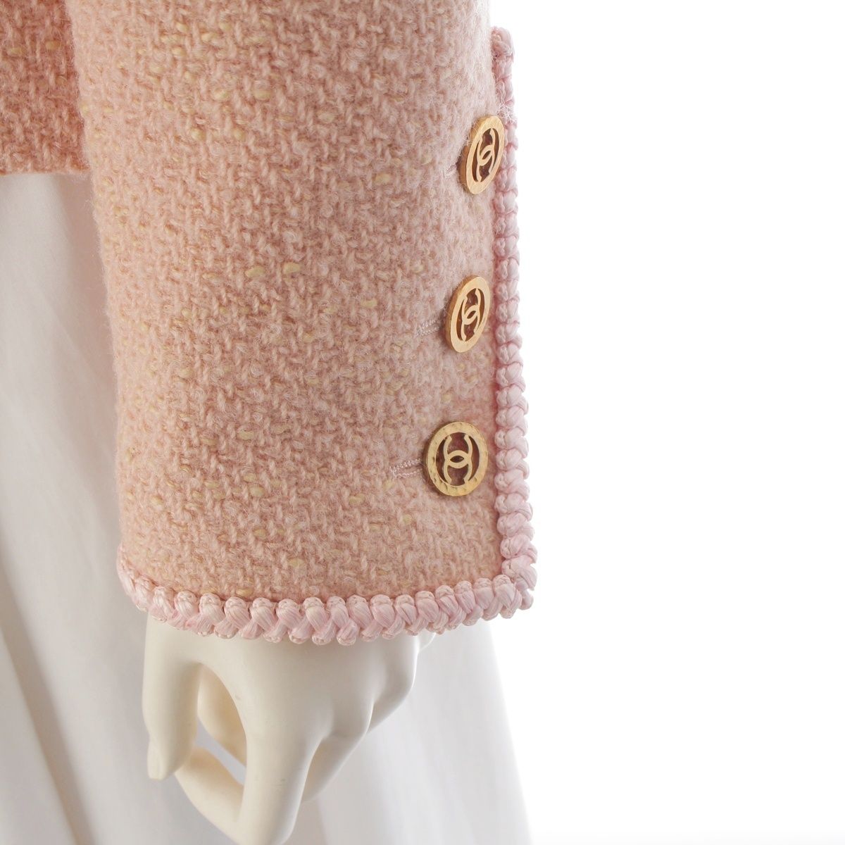 Chanel Wool Cotton Vintage CC Logo 4 Pocket Collarless Jacket Pink 40 — view 6