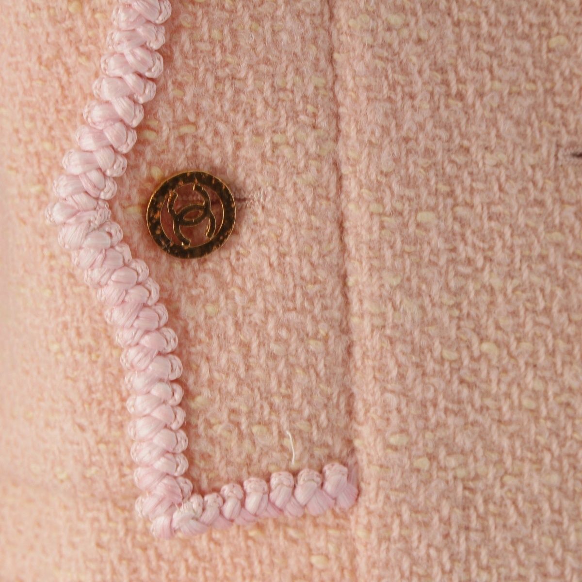 Chanel Wool Cotton Vintage CC Logo 4 Pocket Collarless Jacket Pink 40 — view 7