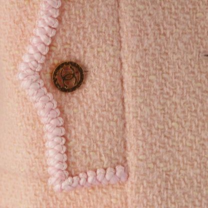 Chanel Wool Cotton Vintage CC Logo 4 Pocket Collarless Jacket Pink 40 — view 7