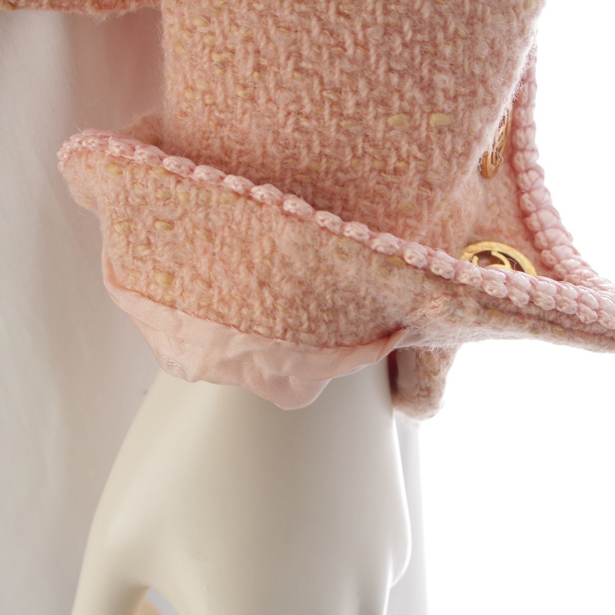 Chanel Wool Cotton Vintage CC Logo 4 Pocket Collarless Jacket Pink 40 — view 9
