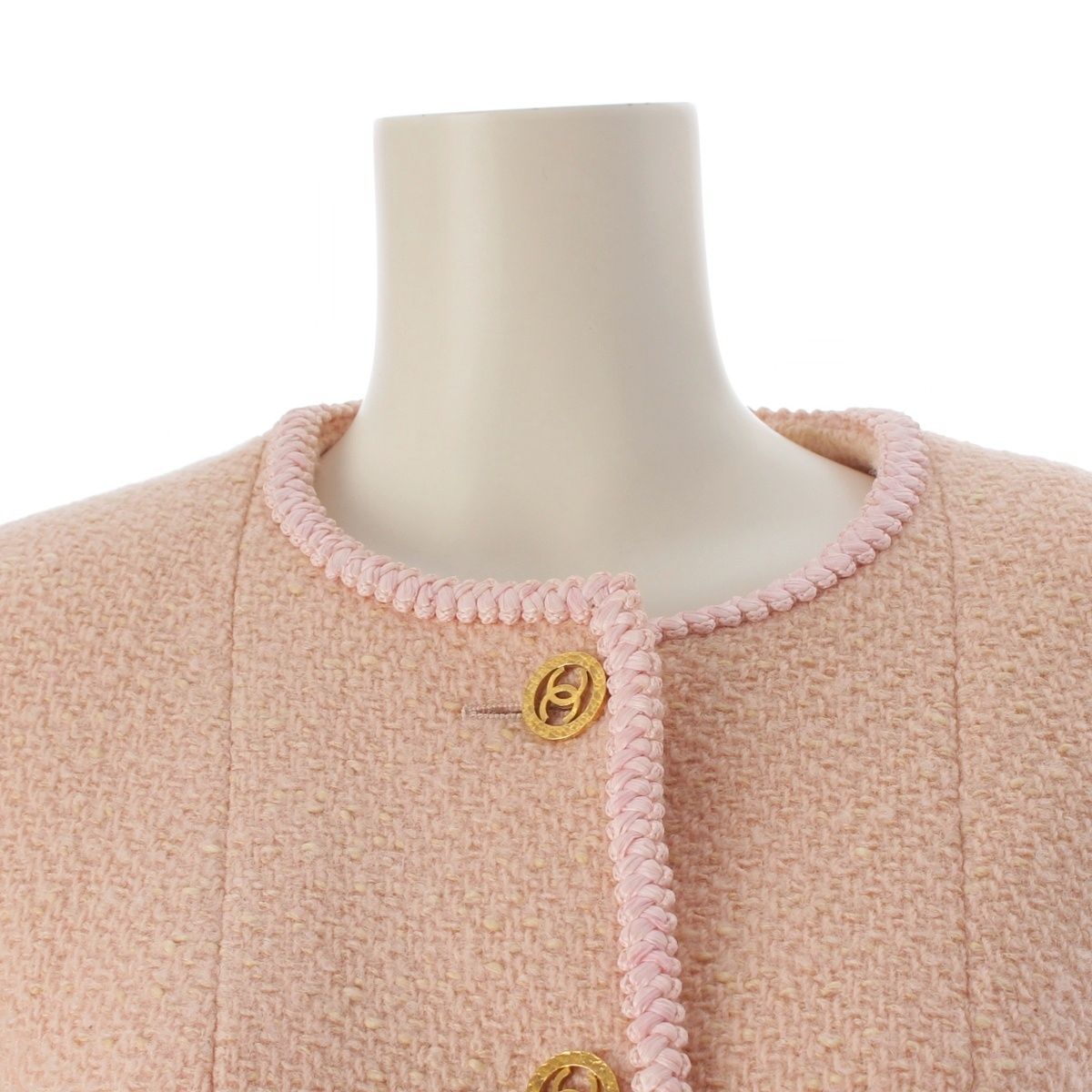 Chanel Wool Cotton Vintage CC Logo 4 Pocket Collarless Jacket Pink 40 — view 5
