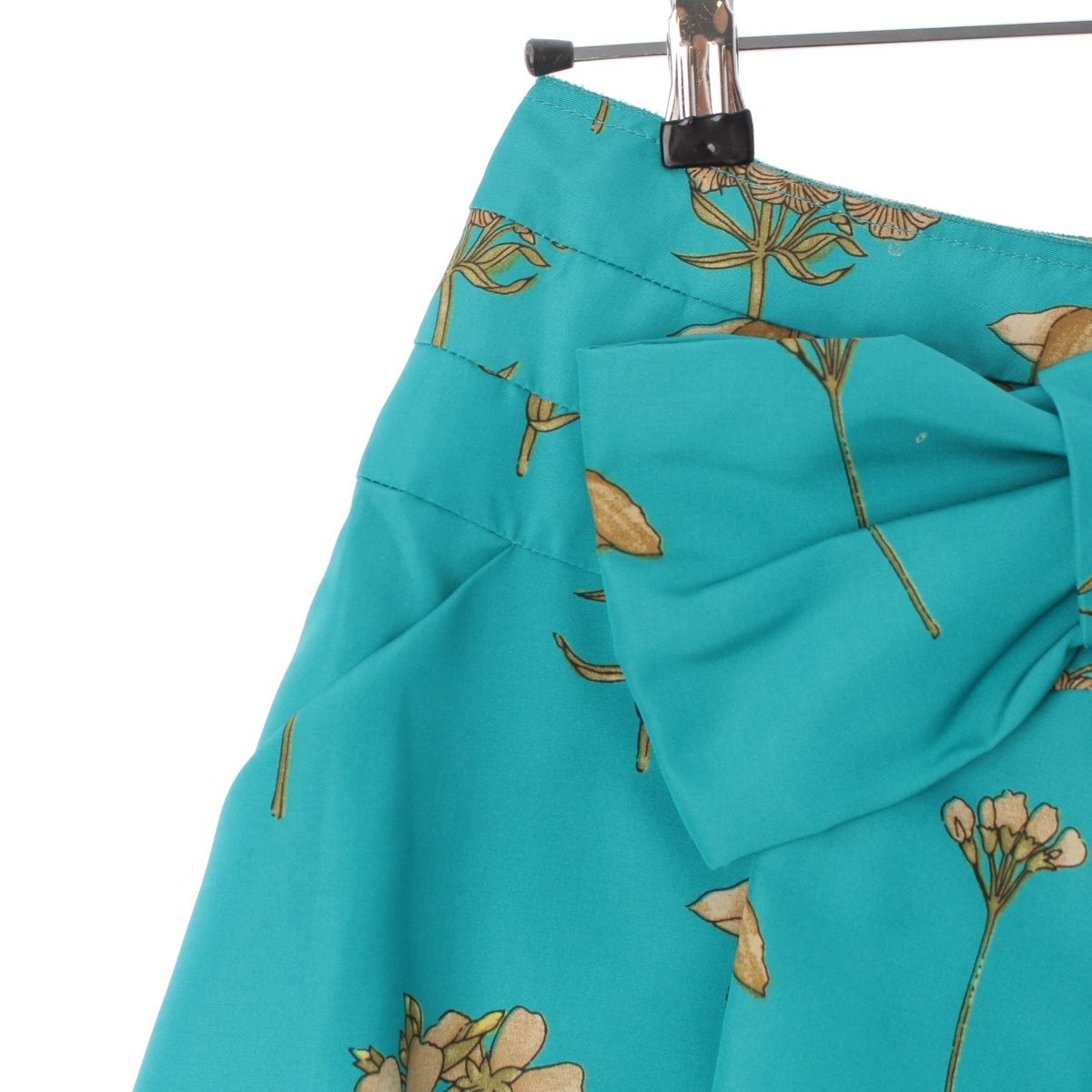 Prada Silk Floral Bowtie Skirt Green 38 — view 4